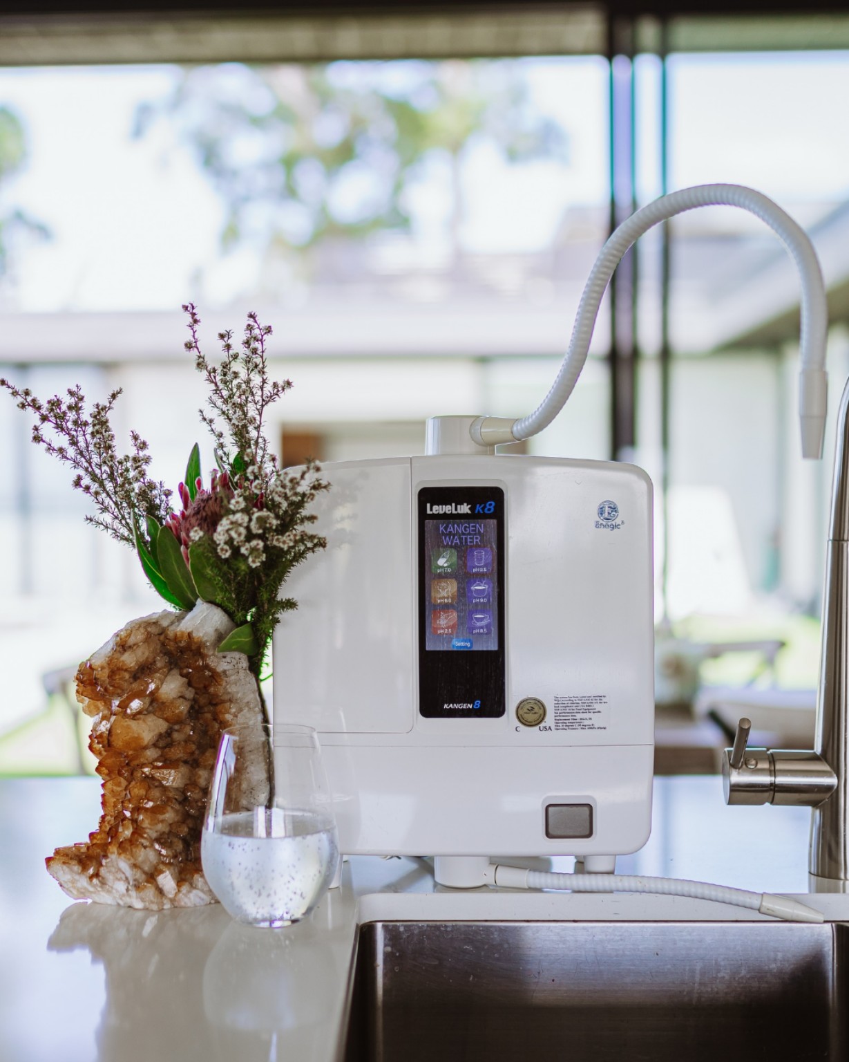 Leveluk K8 connected at a kitchen sink